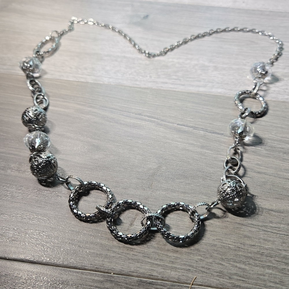 Elegant Silver Chain Necklace With Beads Costume Jewelry